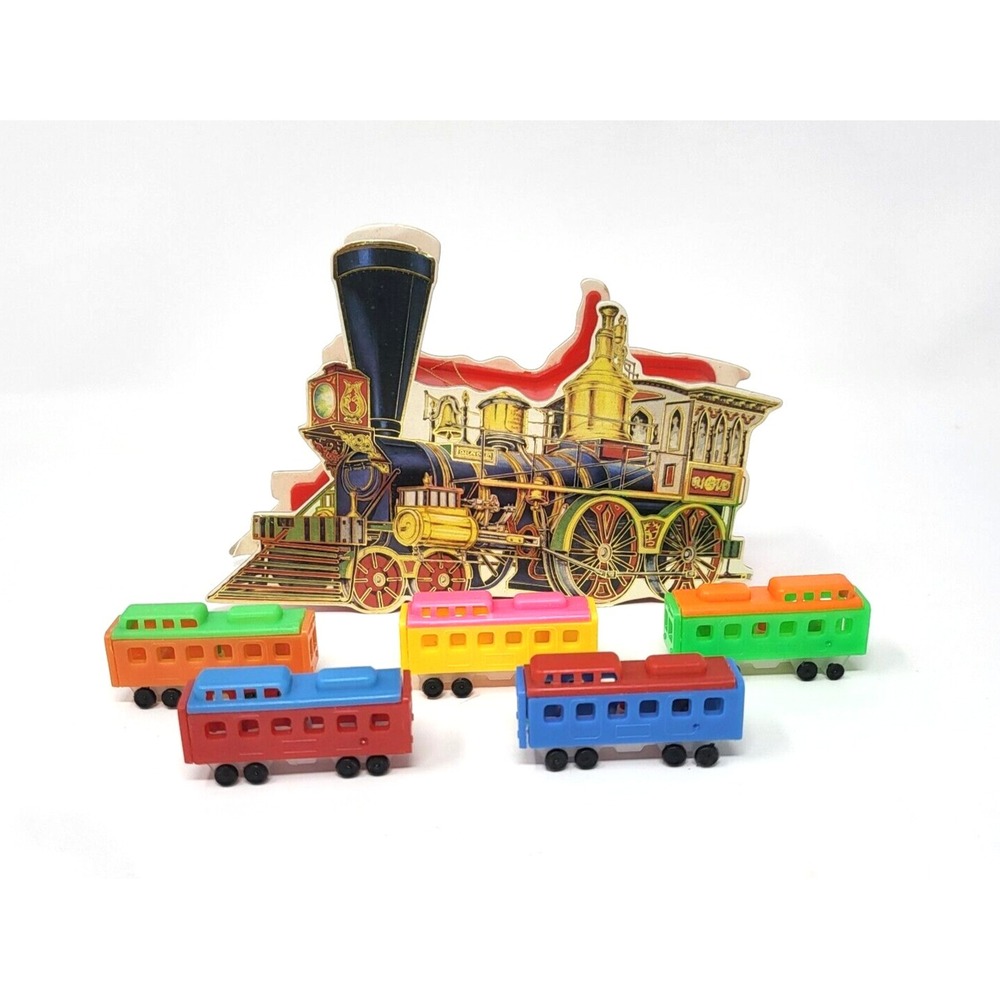 Vintage 1983 SHACKMAN Christmas TRAIN ORNAMENT BOX with 5 Piece Train Set